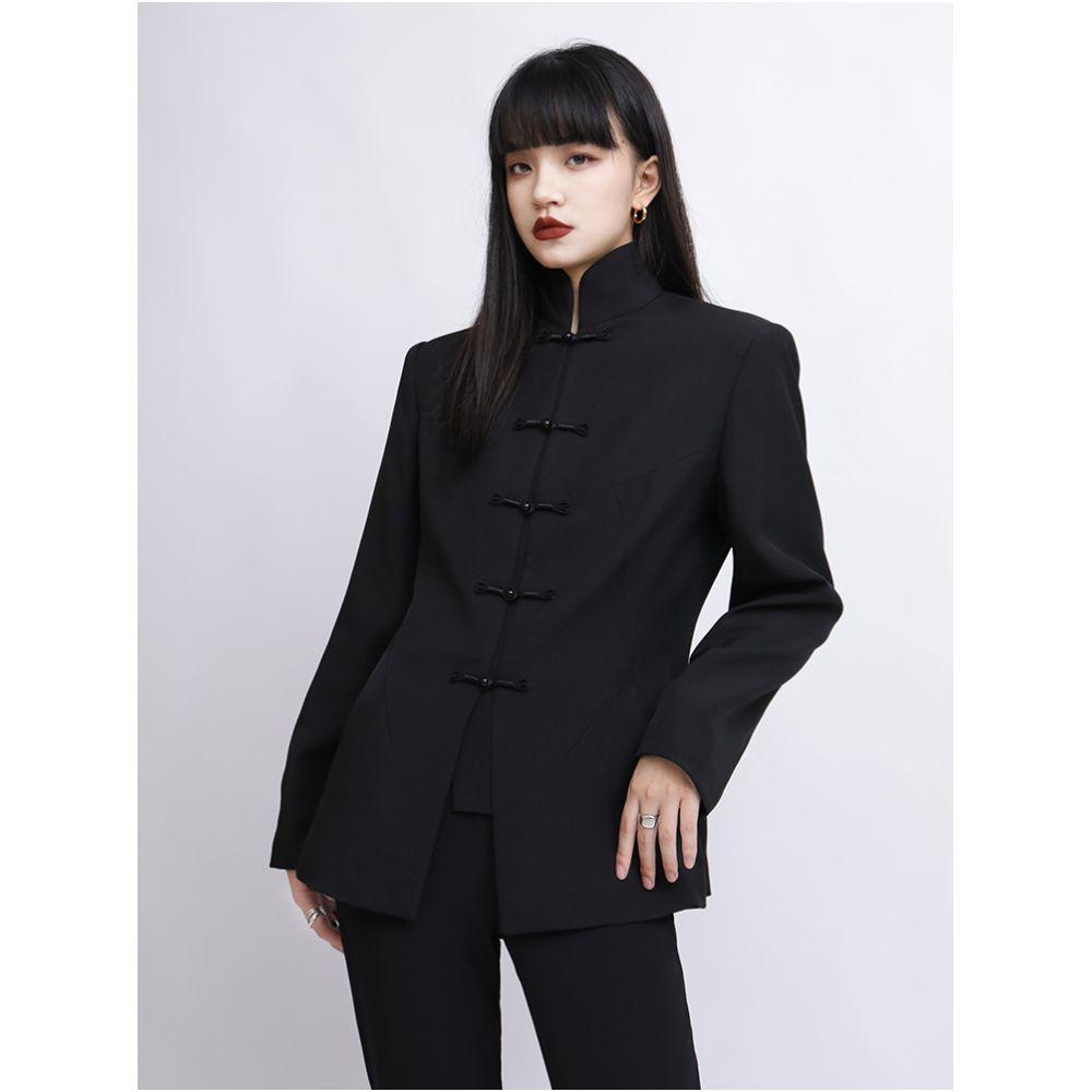 APOZi Chinese style buckle black stand up collar short jacket for women in autumn and winter tall and dark design niche top image 1