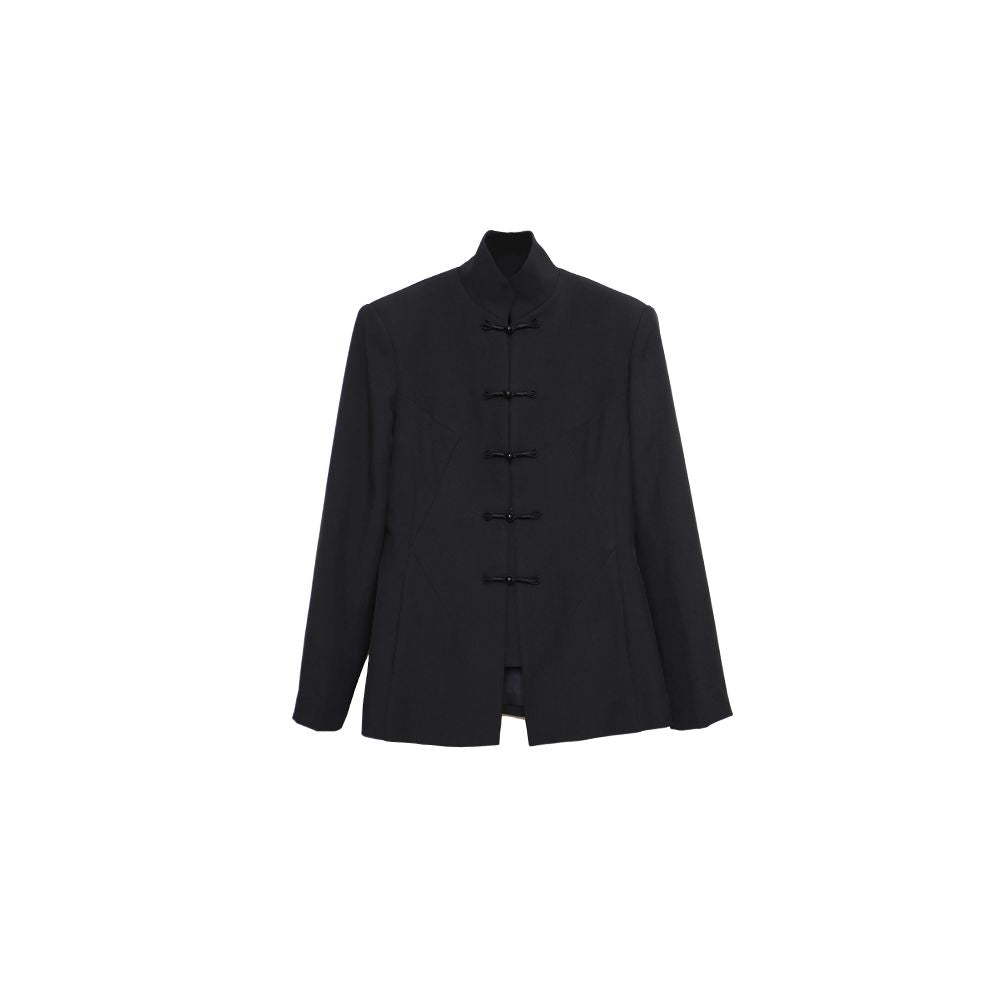 APOZi Chinese style buckle black stand up collar short jacket for women in autumn and winter tall and dark design niche top image 5