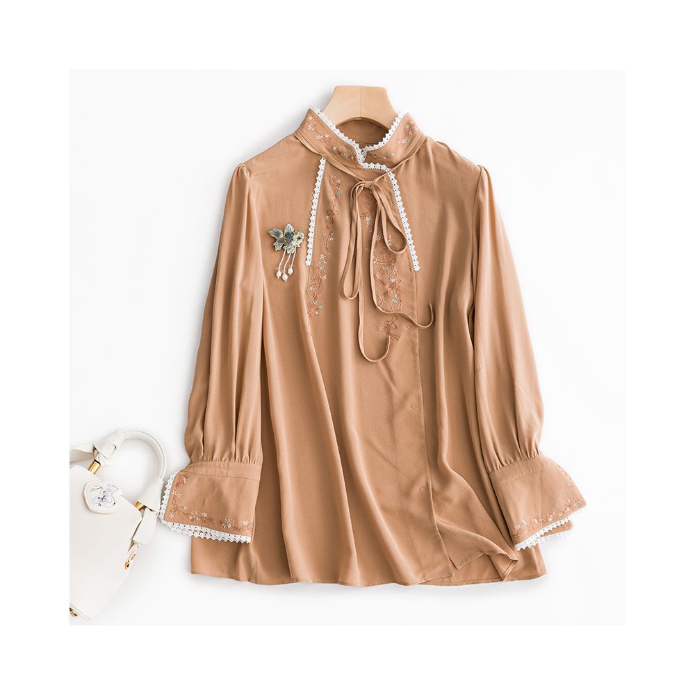 Asaya0311 - Town Store Baby PCY652 Silk Shirt a combination of Chinese and Western styles embroidered silk shirt OL shirt gentle and exquisite as water