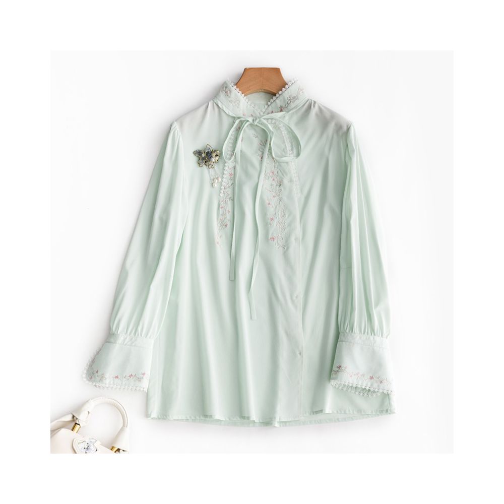 Town Store Baby PCY652 Silk Shirt a combination of Chinese and Western styles embroidered silk shirt OL shirt gentle and exquisite as water image 73