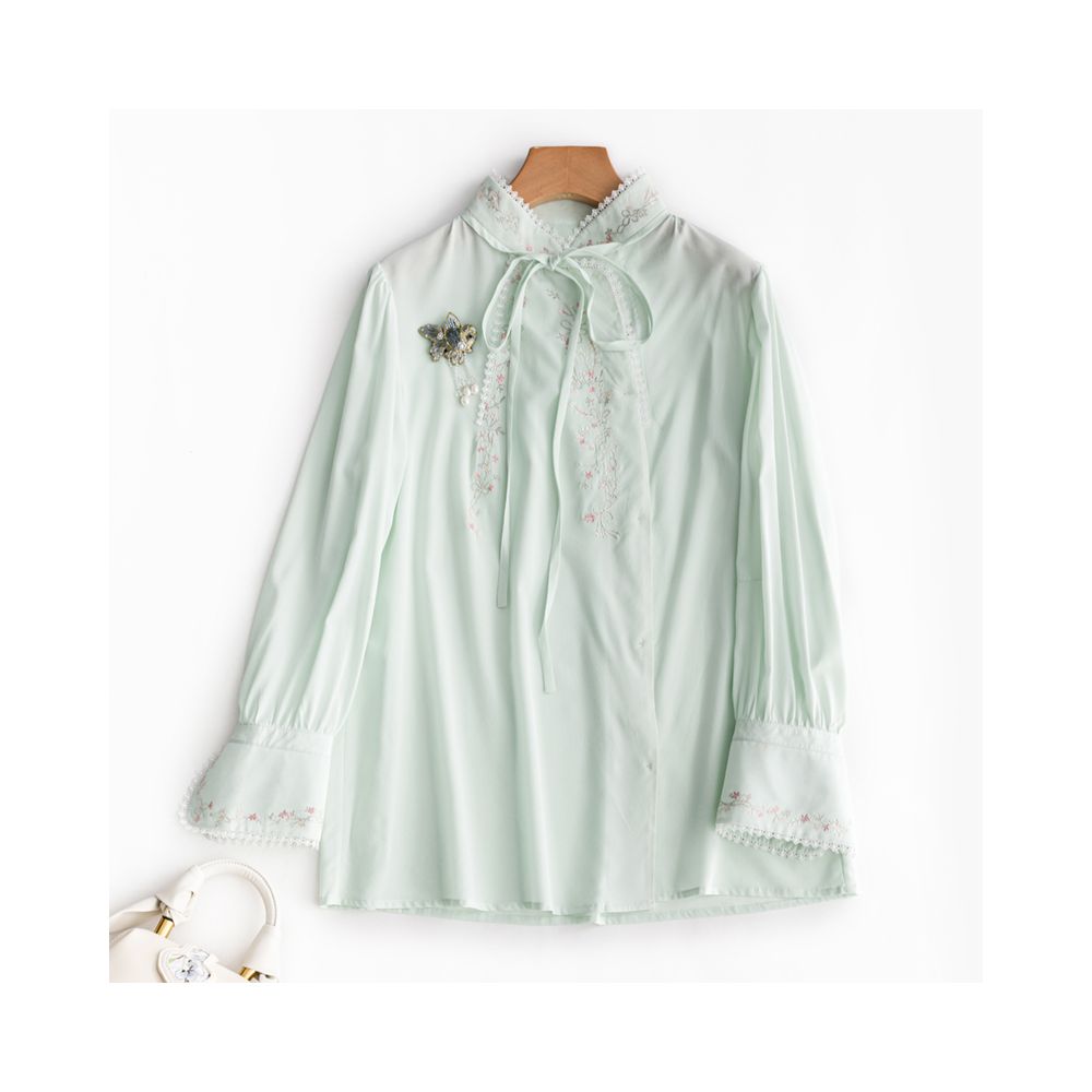 Town Store Baby PCY652 Silk Shirt a combination of Chinese and Western styles embroidered silk shirt OL shirt gentle and exquisite as water image 81