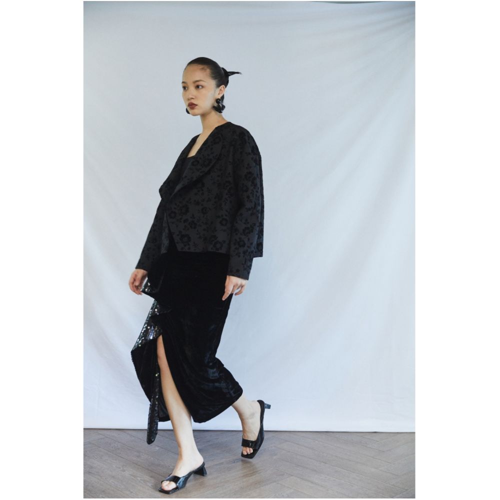 PaleBlueDot original designer retro black raised print plush cocoon shaped niche short jacket autumn image 3