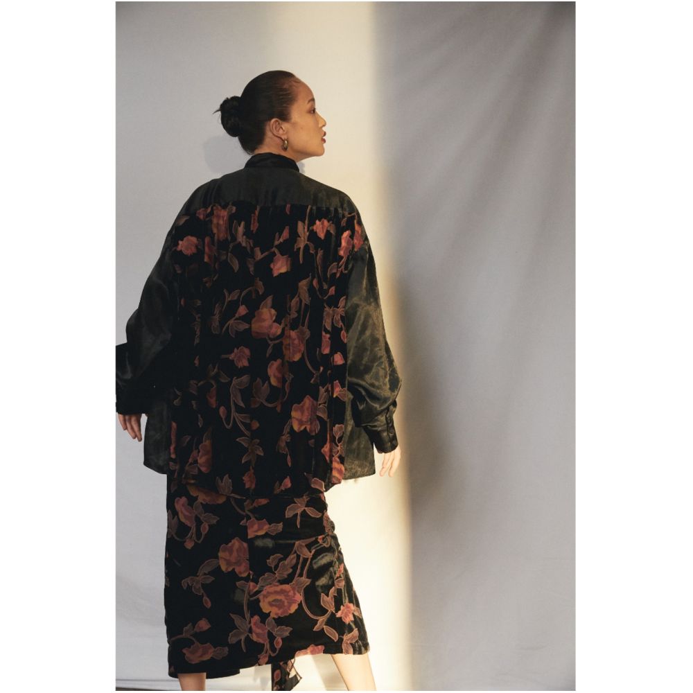 SALE7 Fold Blue Dot Original Design Velvet Rotten Flower Folded Lotus Leaf Edge Heavy Weight High Waist Half Skirt Autumn image 3