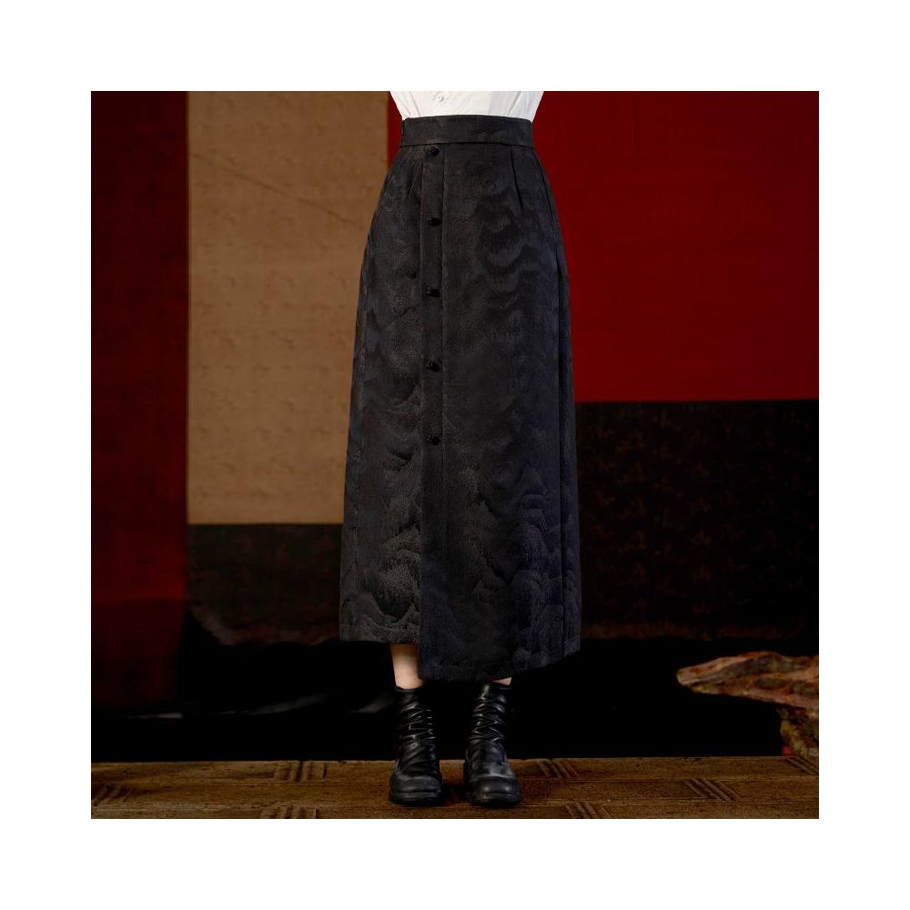 Boundary inside and outside relief jacquard new Chinese asymmetrical slimming long versatile temperament skirt J43Q7026 image 4