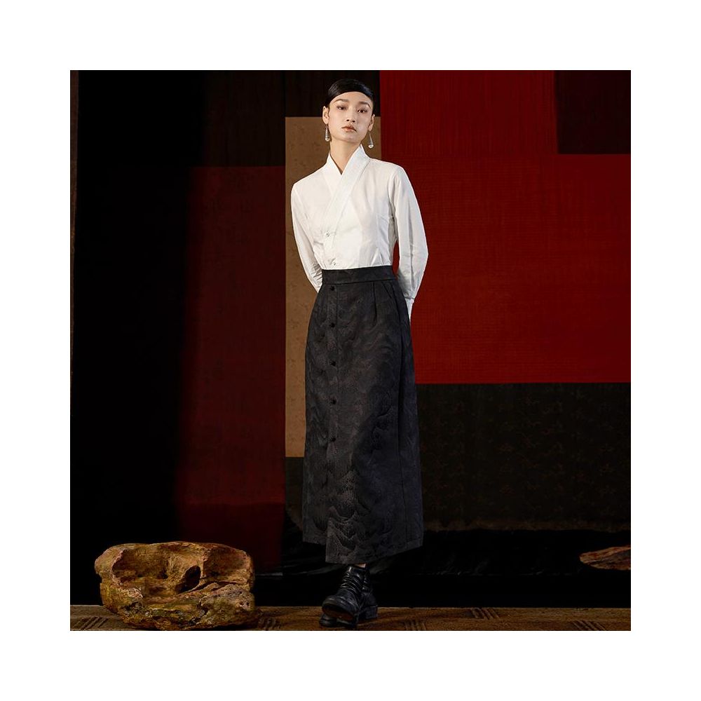 Boundary inside and outside relief jacquard new Chinese asymmetrical slimming long versatile temperament skirt J43Q7026 image 5