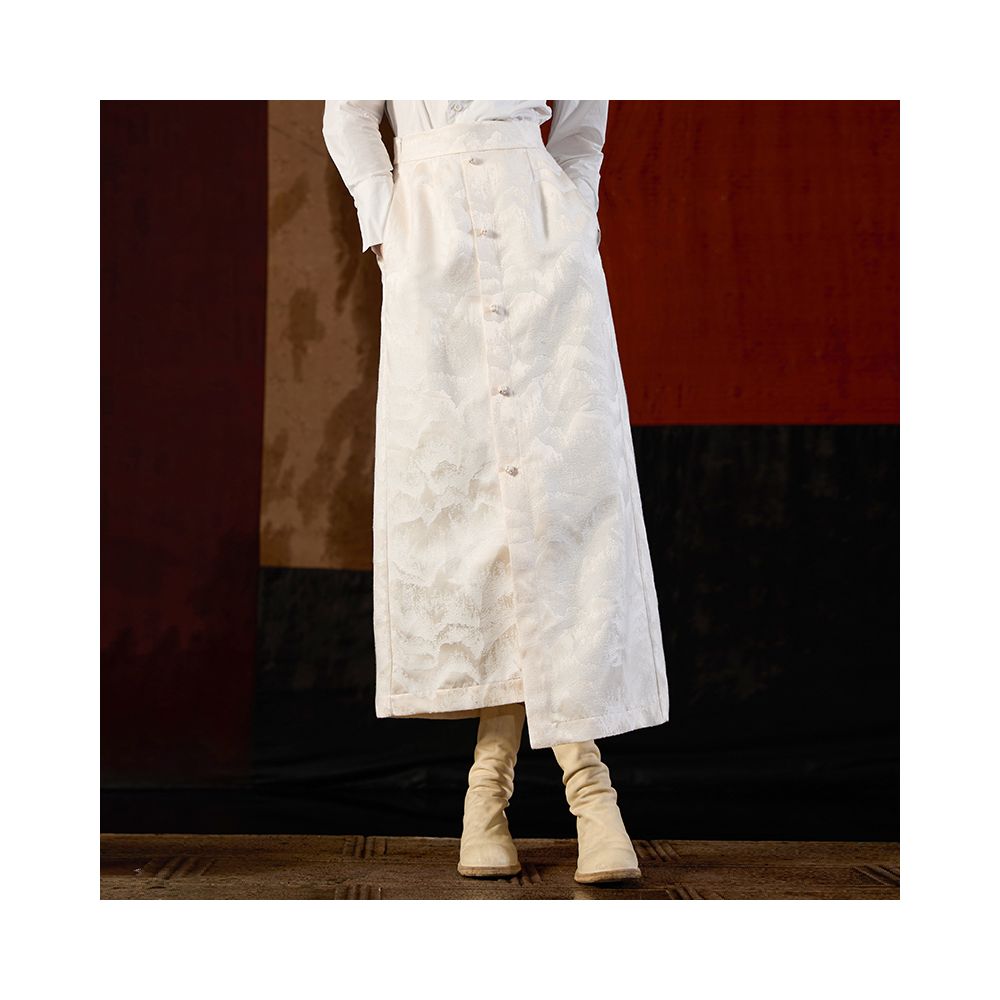 Boundary inside and outside relief jacquard new Chinese asymmetrical slimming long versatile temperament skirt J43Q7026 image 8