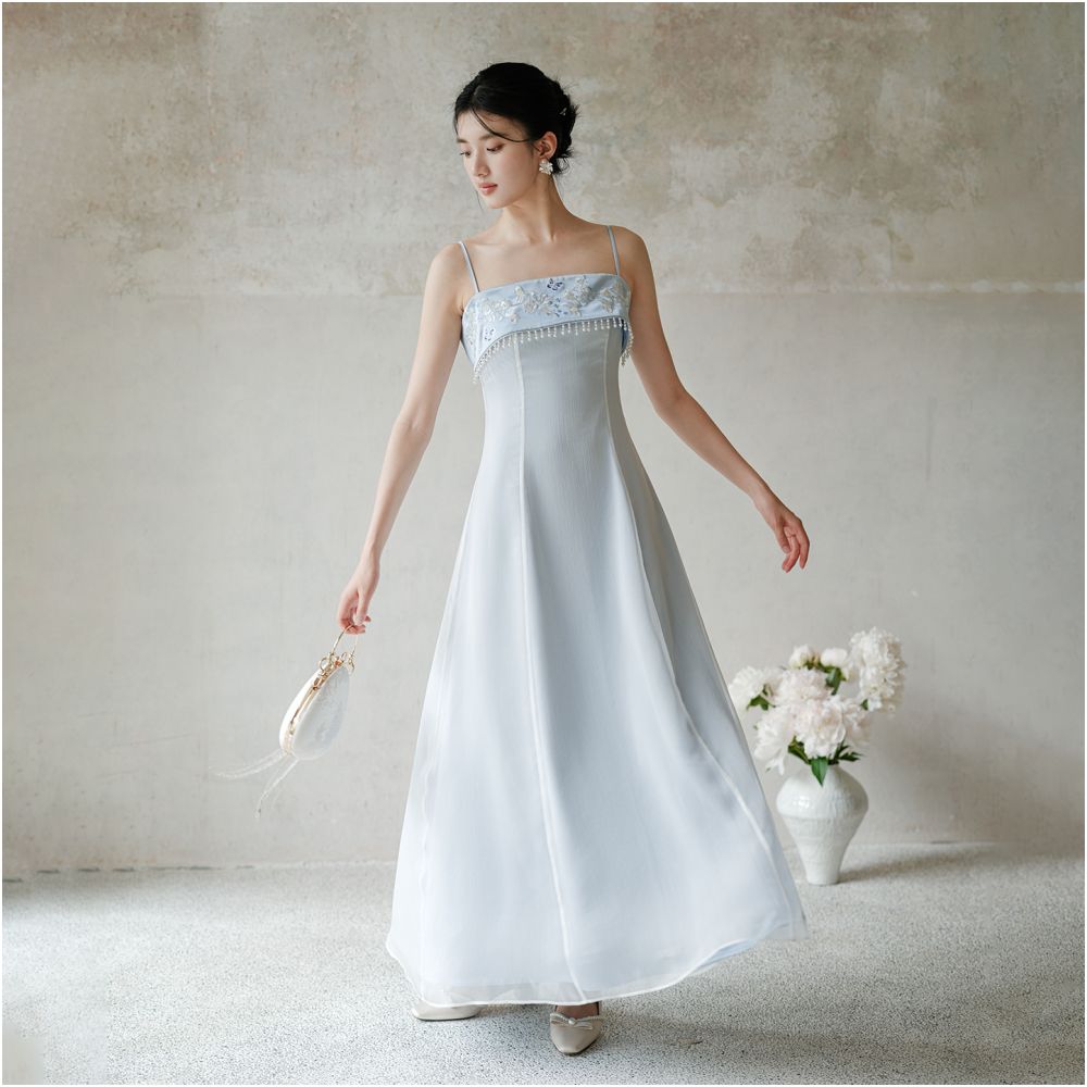 Chuchanyishi new Chinese style suspender dress female 25 summer embroidery A line vest blue tube top long skirt image 2