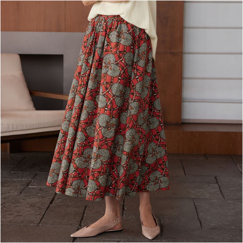 Ruyi Lianyun Ruoning New cotton printed skirt for women new Chinese style elastic waist umbrella skirt A line skirt image 2