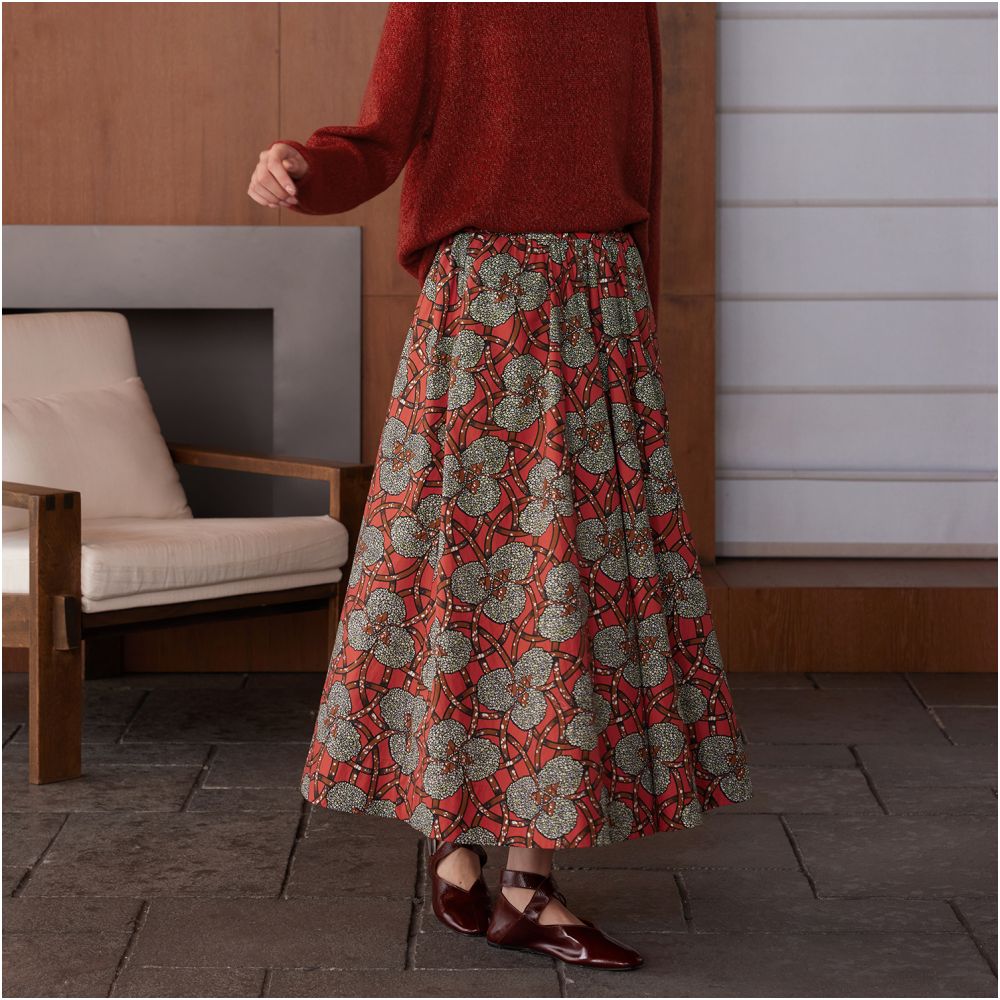 Ruyi Lianyun Ruoning New cotton printed skirt for women new Chinese style elastic waist umbrella skirt A line skirt image 3
