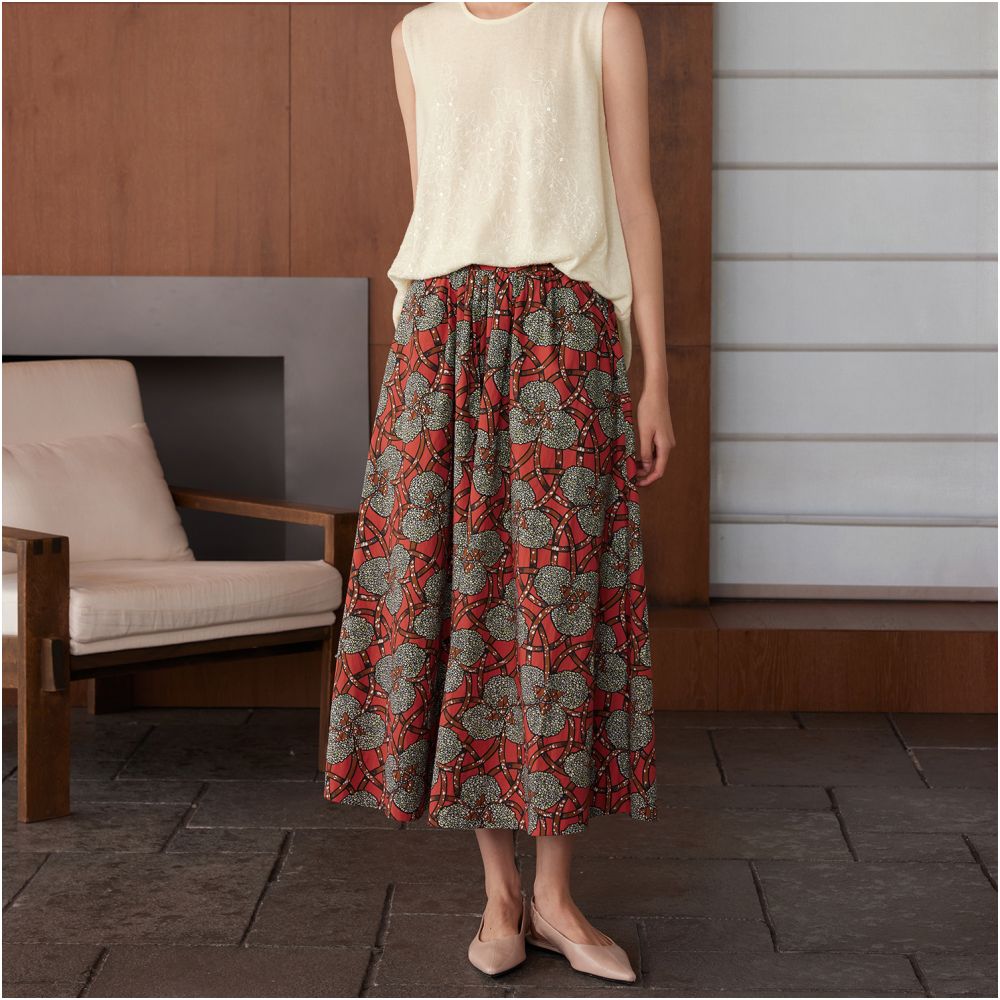 Ruyi Lianyun Ruoning New cotton printed skirt for women new Chinese style elastic waist umbrella skirt A line skirt image 4