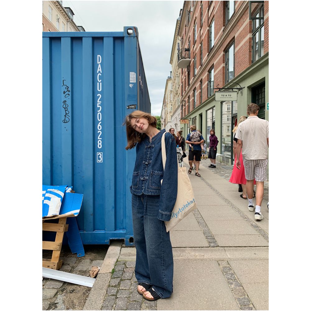 Fruit Core Universe New Chinese Button Denim Jacket Women s Spring and Autumn Private Wear Cobalt Blue Wide Leg Pants Set image 22