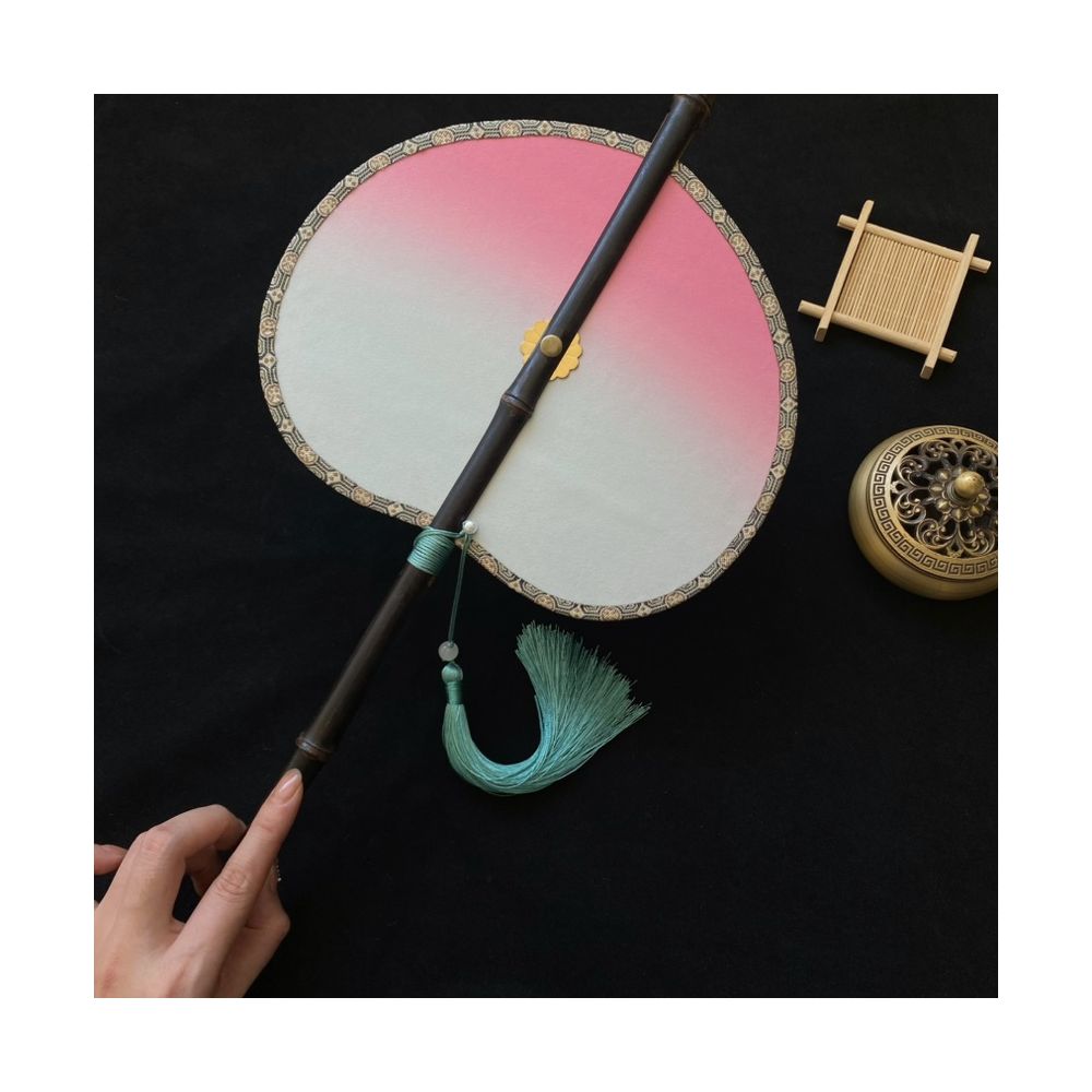 Ancient style purple bamboo waist fan Hanfu group fan Chinese style rollable and tortuous fan Classical long handle tassel fan Portable hanging waist fan image 7
