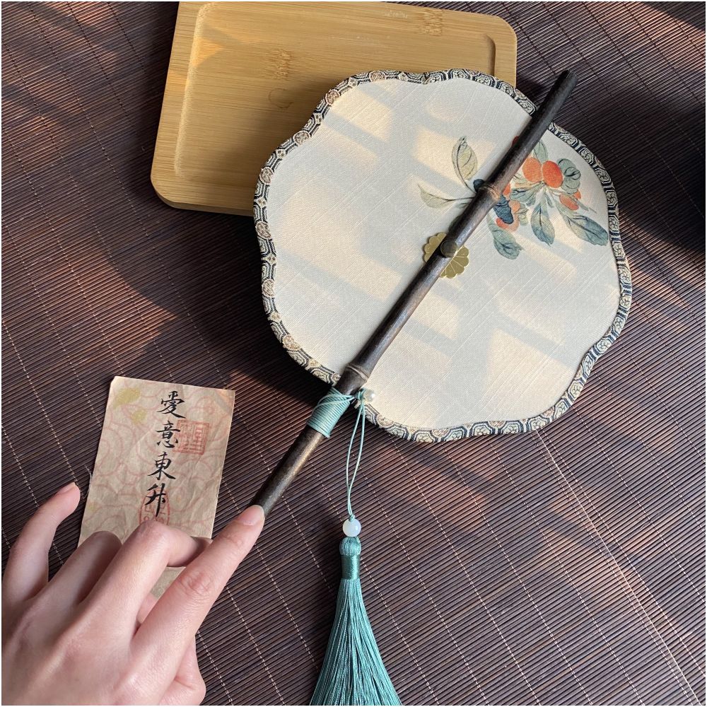 Ancient style purple bamboo waist fan Hanfu group fan Chinese style rollable and tortuous fan Classical long handle tassel fan Portable hanging waist fan image 11