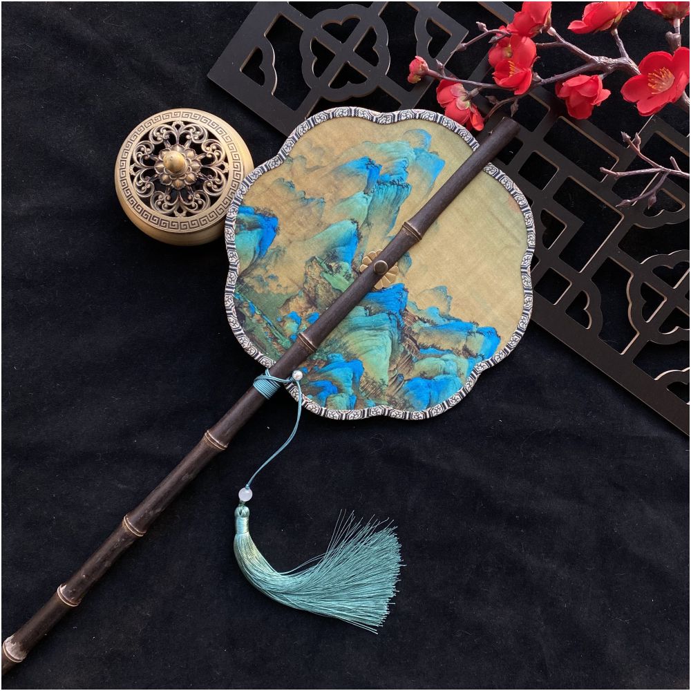 Ancient style purple bamboo waist fan Hanfu group fan Chinese style rollable and tortuous fan Classical long handle tassel fan Portable hanging waist fan image 13