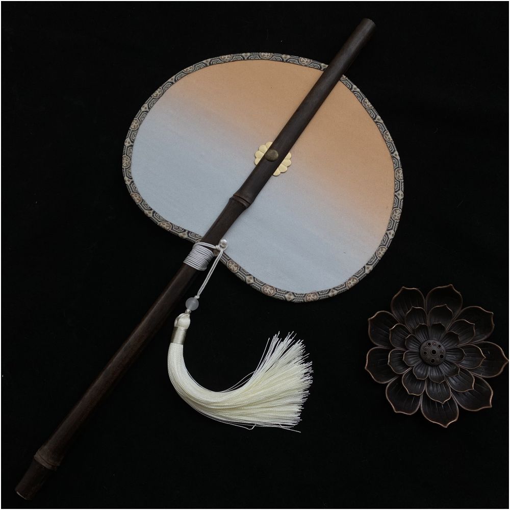 Ancient style purple bamboo waist fan Hanfu group fan Chinese style rollable and tortuous fan Classical long handle tassel fan Portable hanging waist fan image 14
