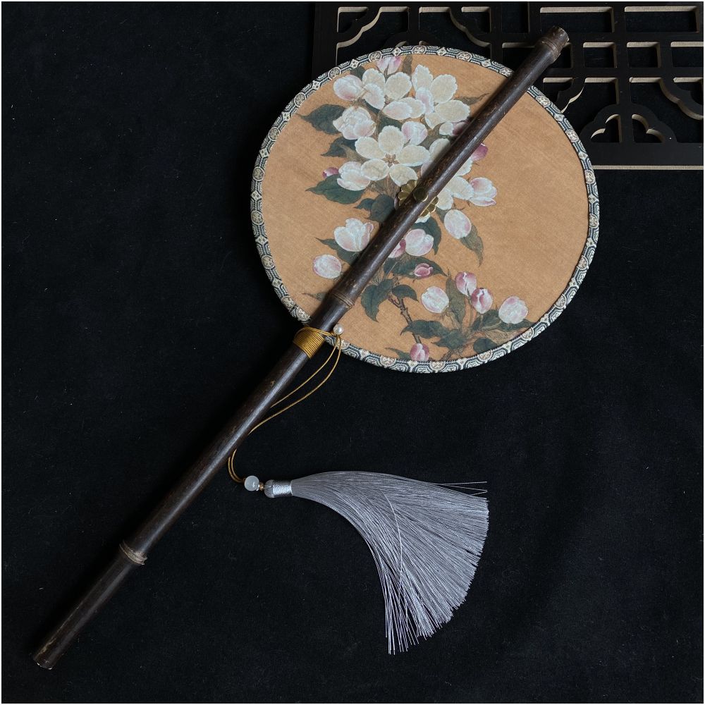 Ancient style purple bamboo waist fan Hanfu group fan Chinese style rollable and tortuous fan Classical long handle tassel fan Portable hanging waist fan image 15