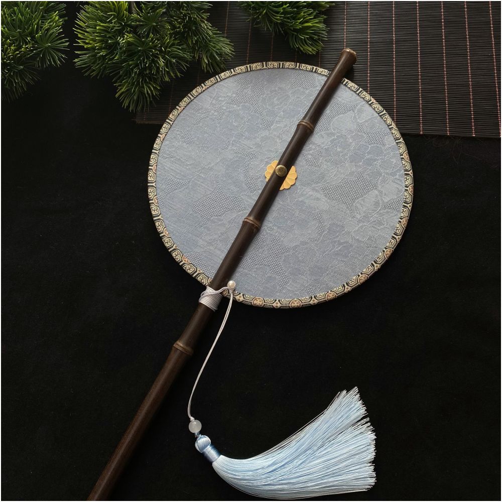 Ancient style purple bamboo waist fan Hanfu group fan Chinese style rollable and tortuous fan Classical long handle tassel fan Portable hanging waist fan image 24
