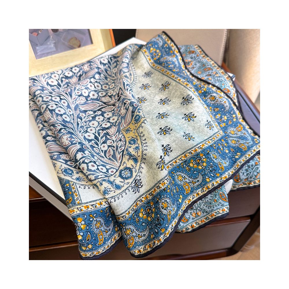 Silk wool scarf light luxury high end feeling autumn double sided triangular scarf shawl external tie neck scarf silk wool square scarf image 10