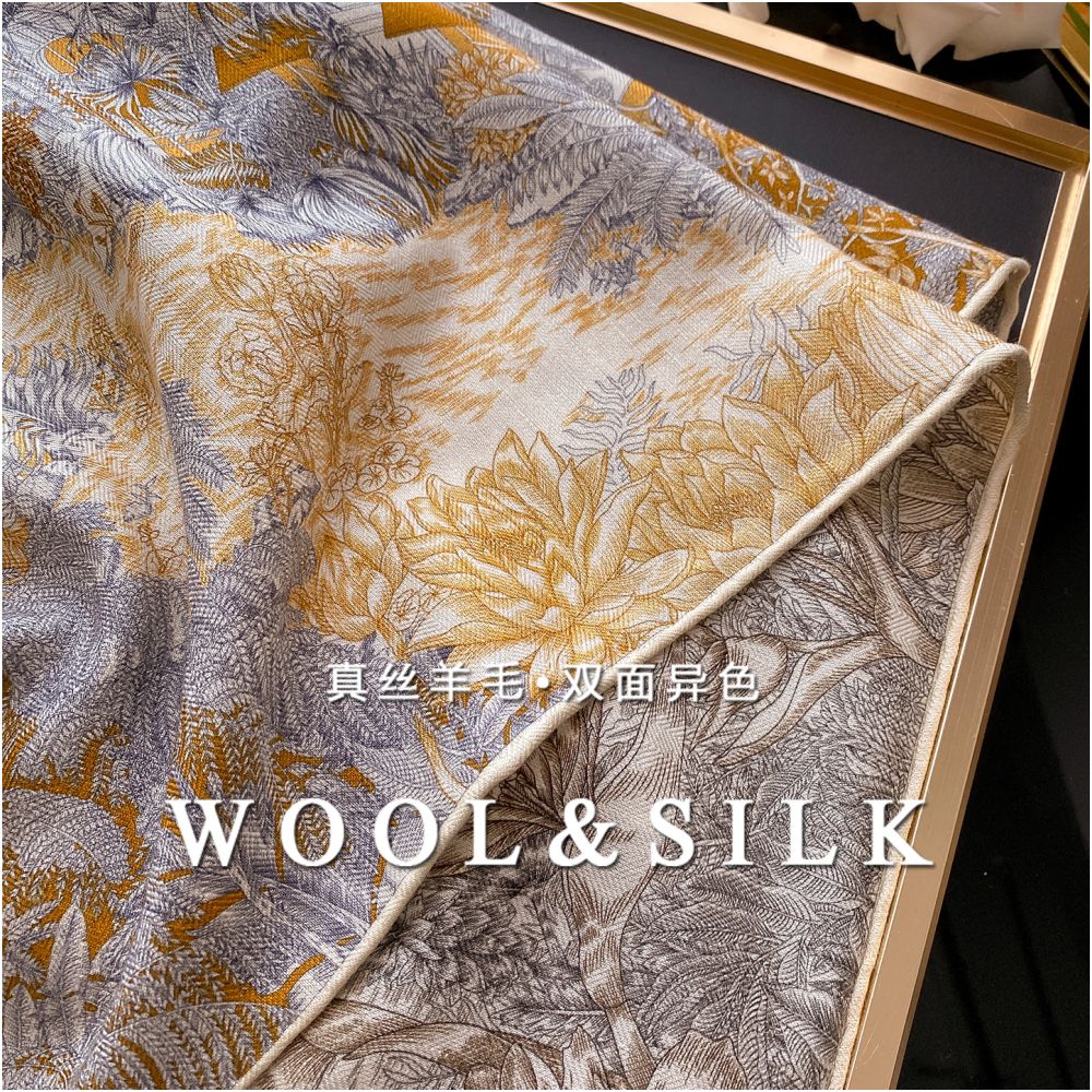 ASAYA4897 – Jardin Enchanté Silk Wool Scarf 🌸🕊️