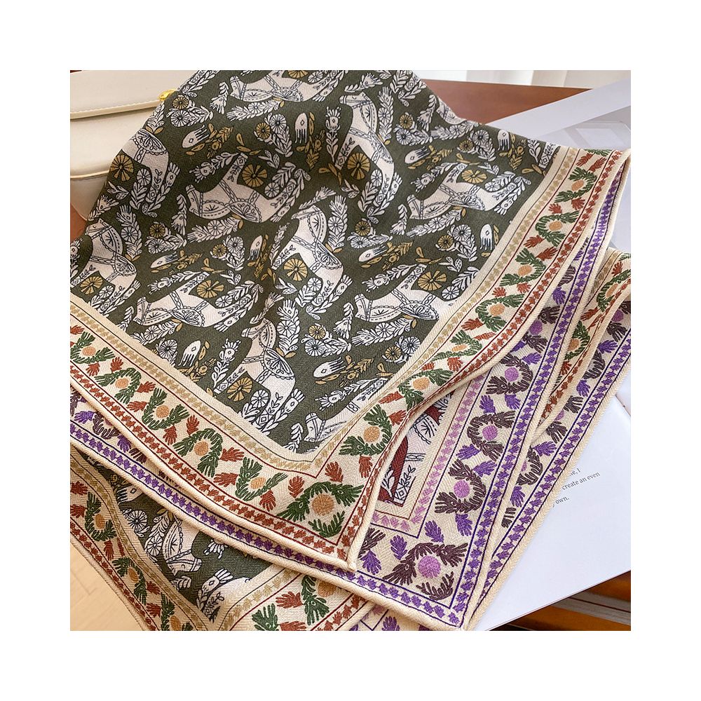 ASAYA4897 – Jardin Enchanté Silk Wool Scarf 🌸🕊️