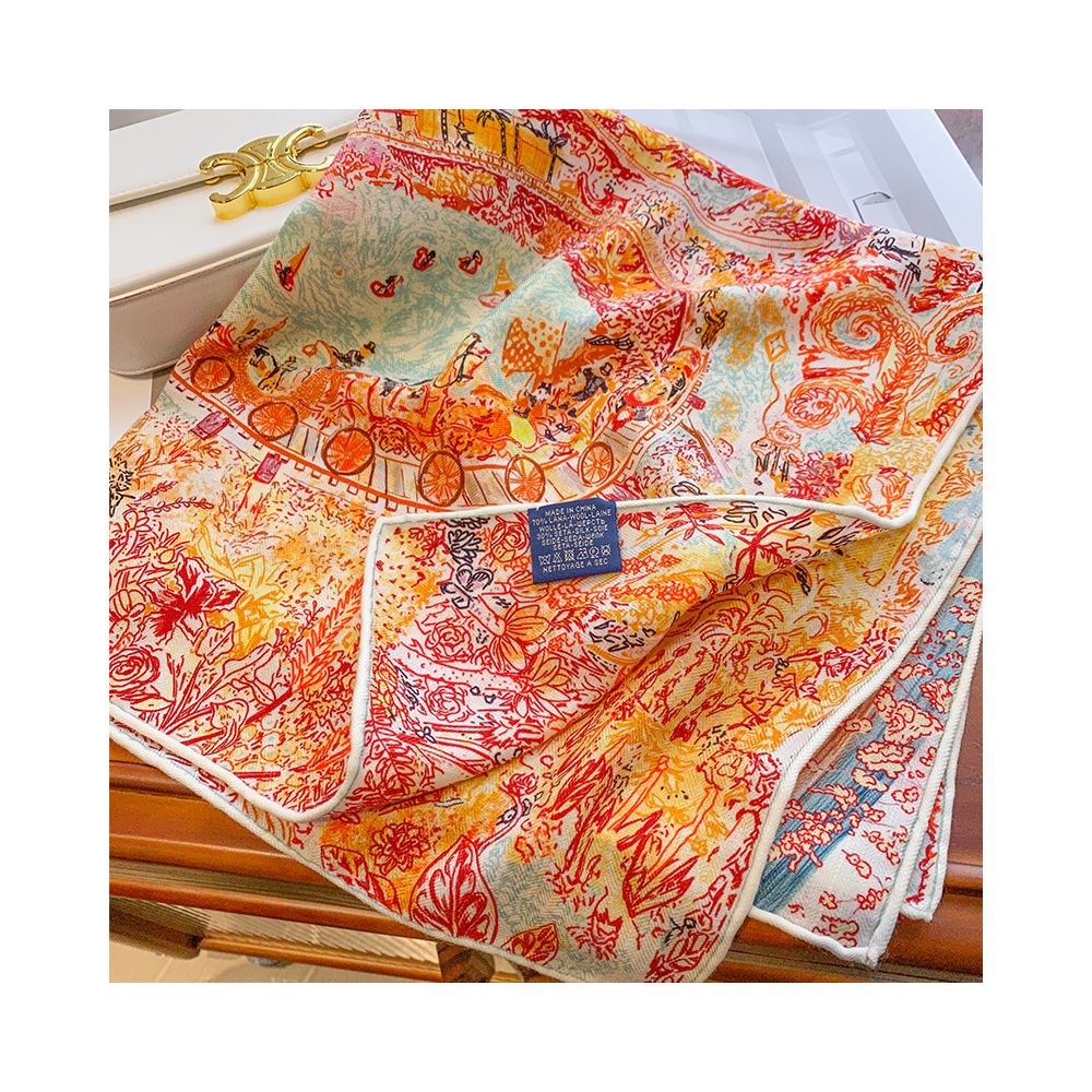 Silk wool scarf light luxury high end feeling autumn double sided triangular scarf shawl external tie neck scarf silk wool square scarf image 19