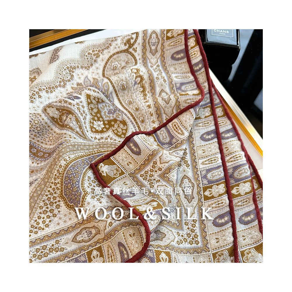 Silk wool scarf light luxury high end feeling autumn double sided triangular scarf shawl external tie neck scarf silk wool square scarf image 22