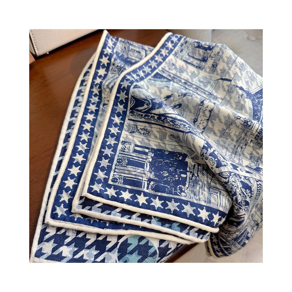 Silk wool scarf light luxury high end feeling autumn double sided triangular scarf shawl external tie neck scarf silk wool square scarf image 24