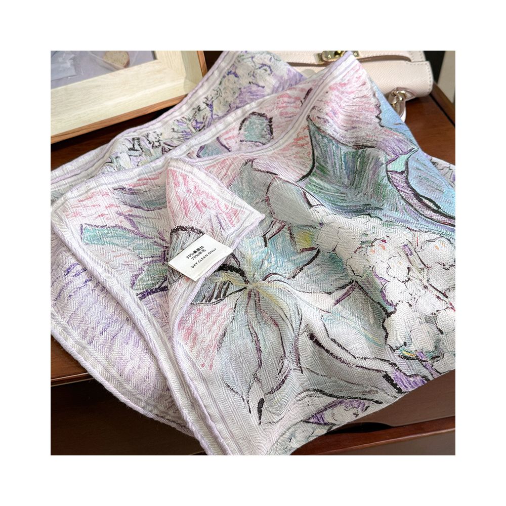 Silk wool scarf light luxury high end feeling autumn double sided triangular scarf shawl external tie neck scarf silk wool square scarf image 28