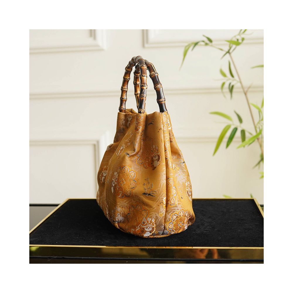Panda lion dance heavyweight Song Jin intangible cultural heritage real silk and bamboo festival bag handbag Chinese style gold niche one shoulder handbag image 2