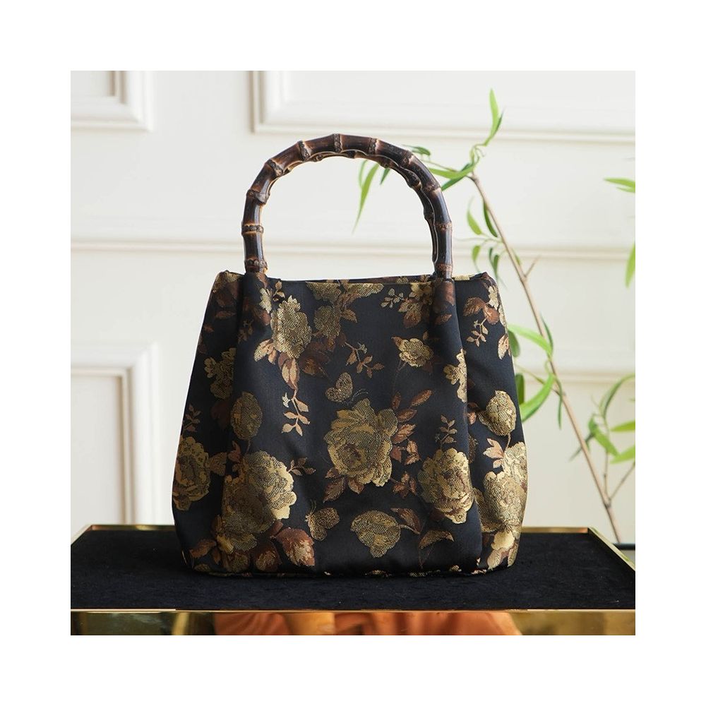 Panda lion dance heavyweight Song Jin intangible cultural heritage real silk and bamboo festival bag handbag Chinese style gold niche one shoulder handbag image 12