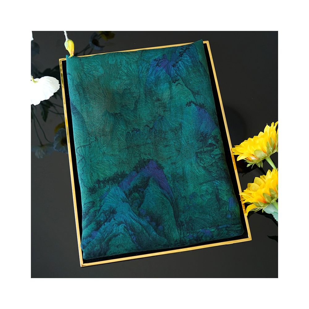 Thousands of miles of mountains and rivers fragrant cloud gauze shawl buckle double sided silk Chinese style gift for elders mothers silk scarves women s scarves image 6
