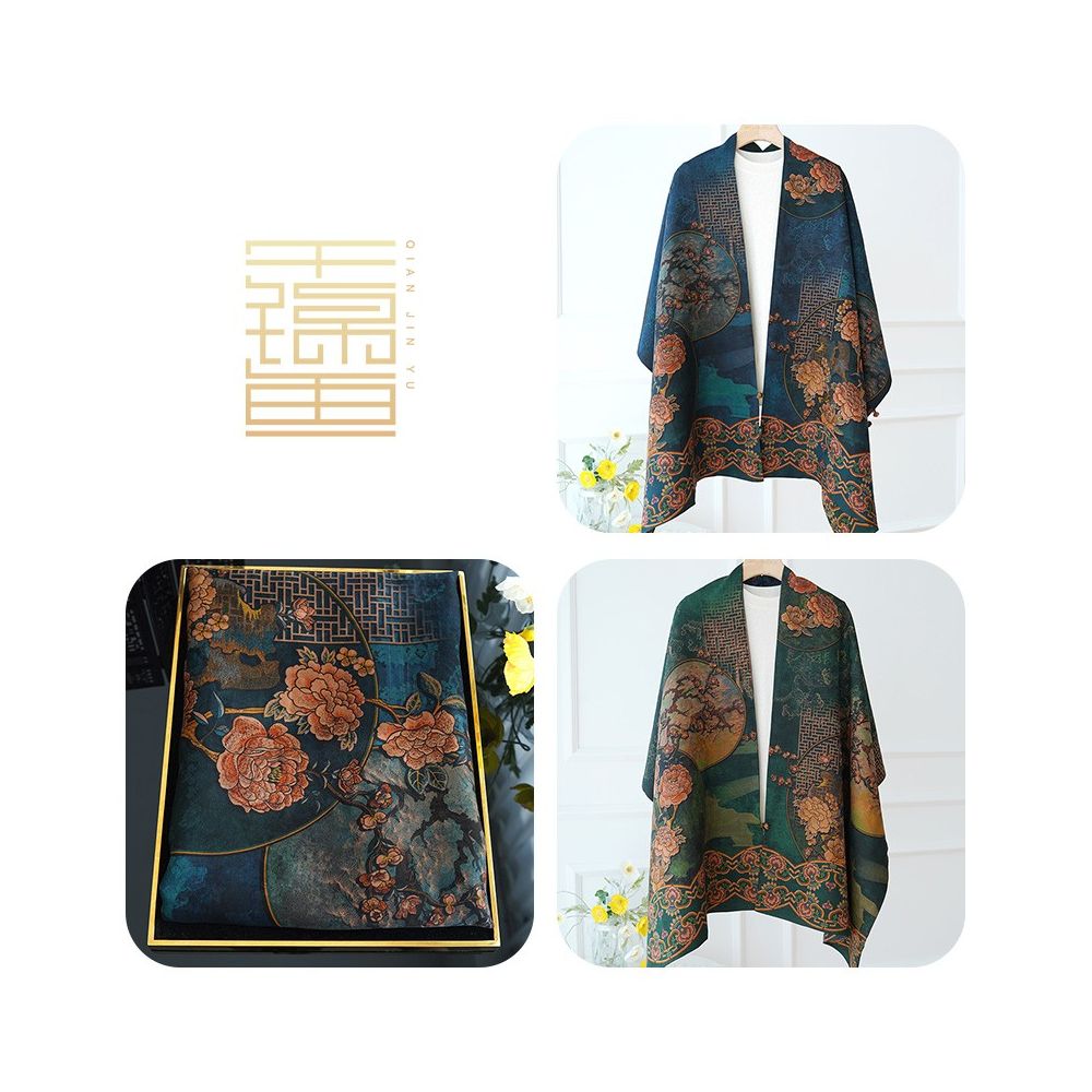 Thousands of miles of mountains and rivers fragrant cloud gauze shawl buckle double sided silk Chinese style gift for elders mothers silk scarves women s scarves image 7