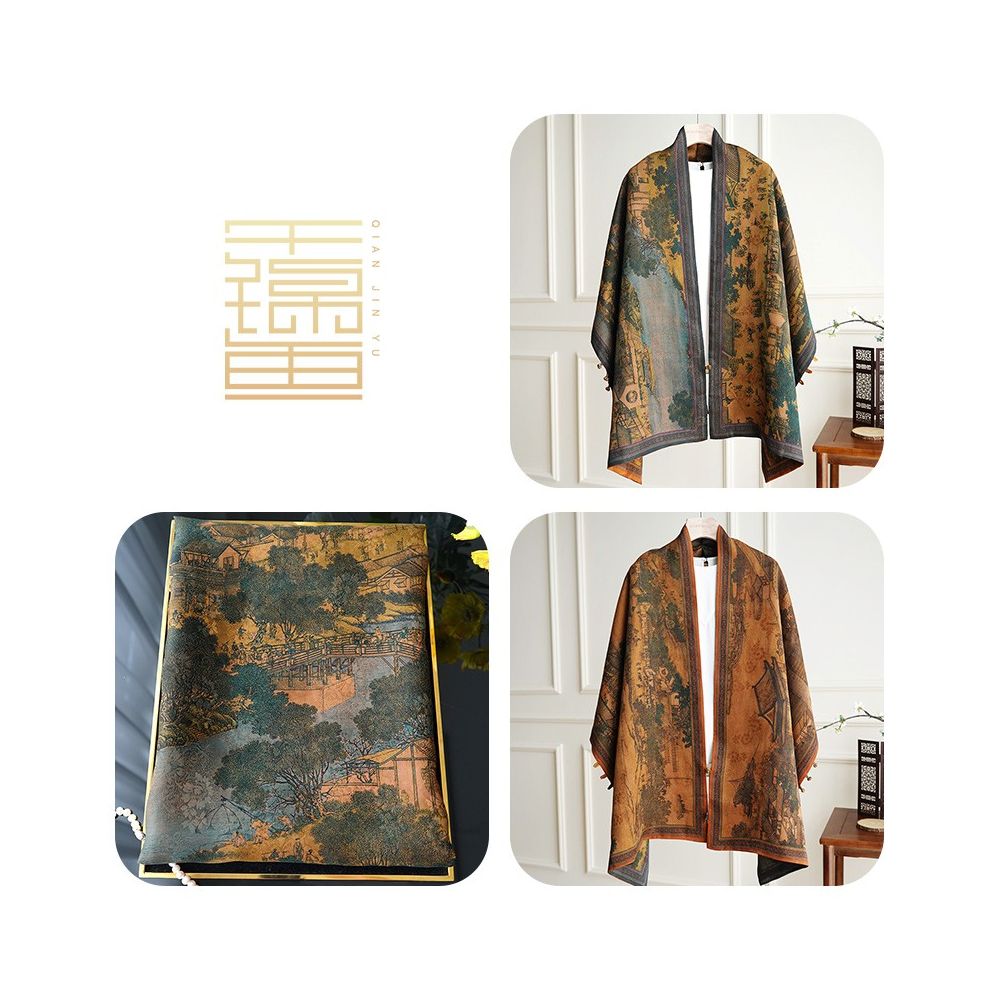 Thousands of miles of mountains and rivers fragrant cloud gauze shawl buckle double sided silk Chinese style gift for elders mothers silk scarves women s scarves image 11