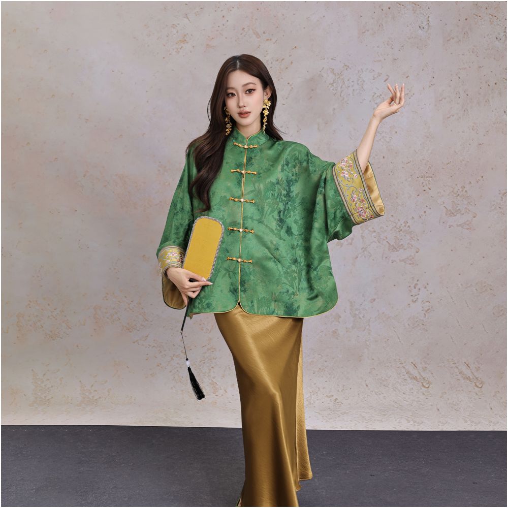 BYLU Jinzhan Dotted with Jade New Chinese Embroidered Button Top Women s Retro National Style Improved Hanfu Cardigan Jacket image 2