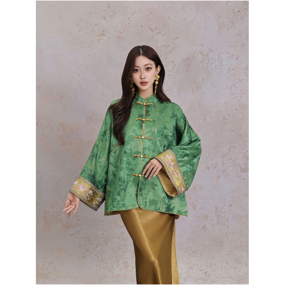 BYLU Jinzhan Dotted with Jade New Chinese Embroidered Button Top Women s Retro National Style Improved Hanfu Cardigan Jacket image 8