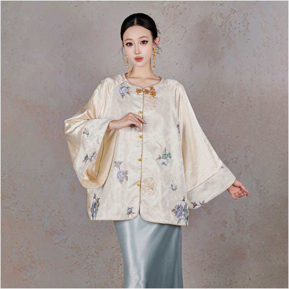 BYLU Tuberose New Chinese style original design satin stitching jacquard embroidery buttoned heavy duty jacket image 0
