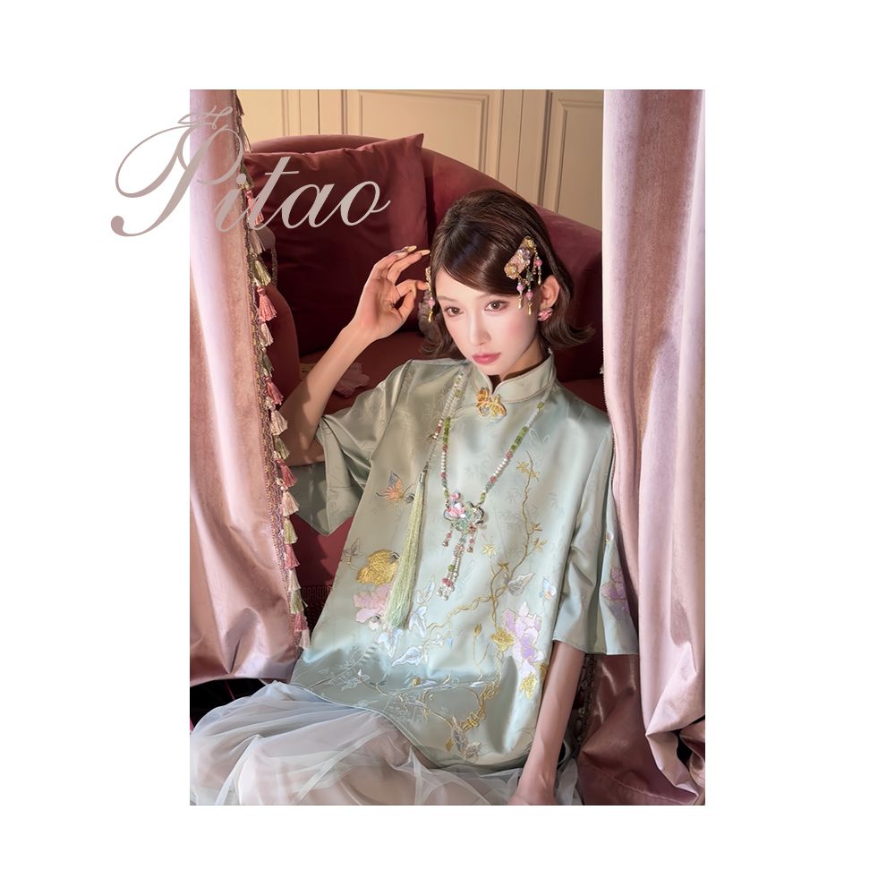 Du Butt Peach Original Garden Dream 3 0 New Chinese Women s Quiet Luxury Chinese Style Jacquard Embroidery Satin Set image 4