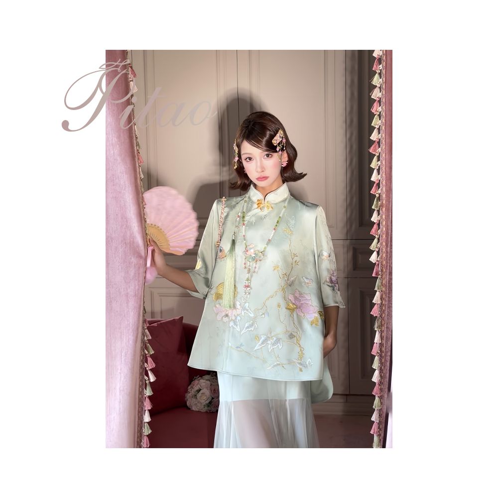 Du Butt Peach Original Garden Dream 3 0 New Chinese Women s Quiet Luxury Chinese Style Jacquard Embroidery Satin Set image 0