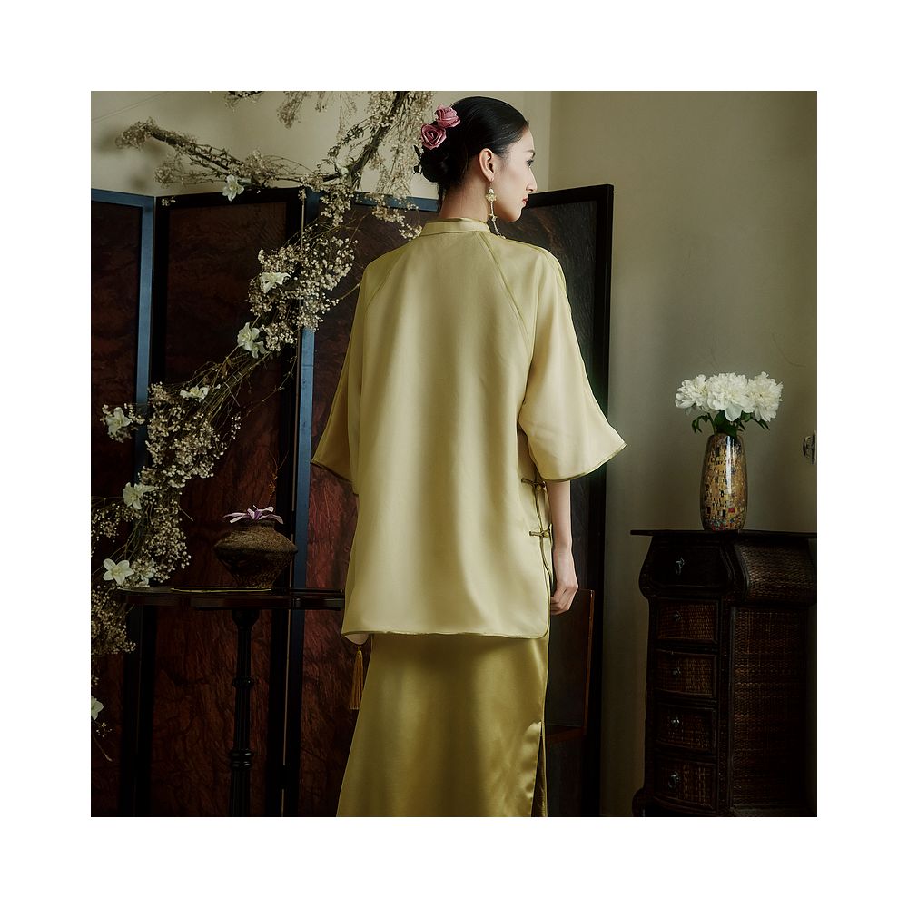 Mo Yu Lan Hui Republic of China style improvement 100 silk embroidered retro wife s dress Chinese Tang suit top image 5