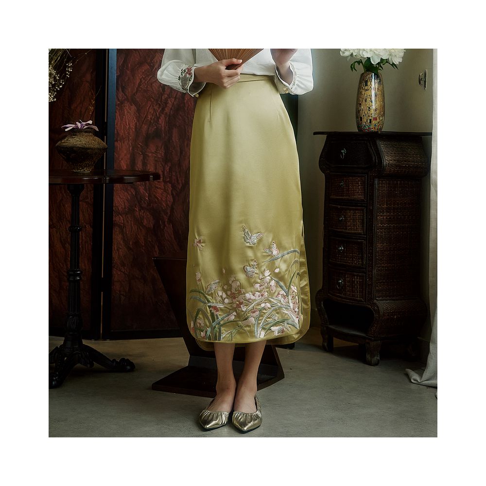 Mo Yu Fang Lan Chinese style original heavy embroidery hip skirt New Chinese style elegant cheongsam skirt image 2