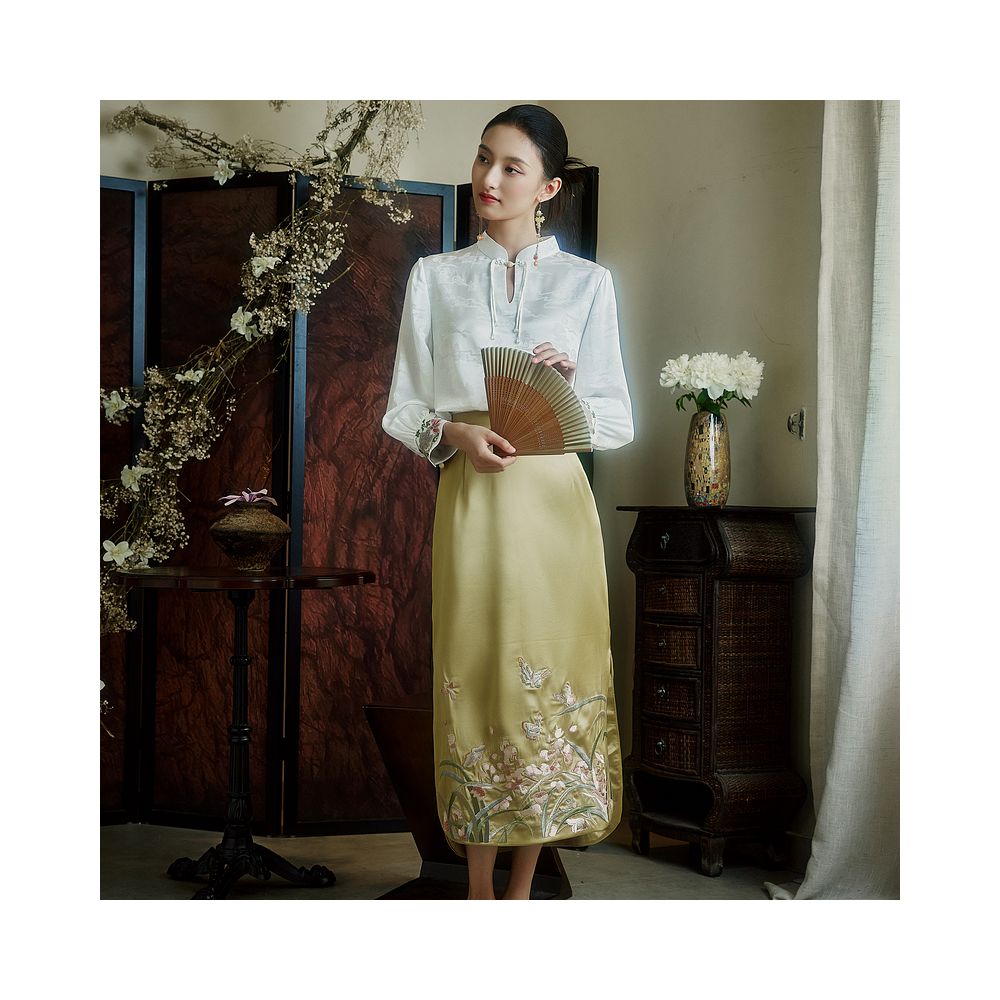 Mo Yu Fang Lan Chinese style original heavy embroidery hip skirt New Chinese style elegant cheongsam skirt image 3