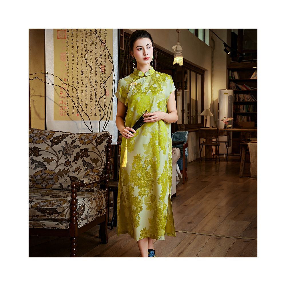 Mo Yu Original Luo Yue Chinese style retro improved temperament jacquard satin velvet cheongsam new Chinese style dress image 3