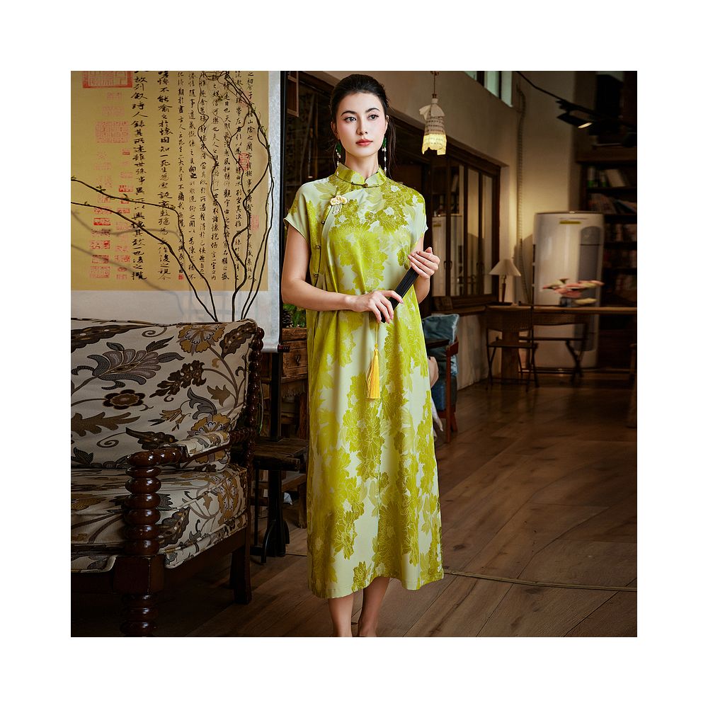 Mo Yu Original Luo Yue Chinese style retro improved temperament jacquard satin velvet cheongsam new Chinese style dress image 4