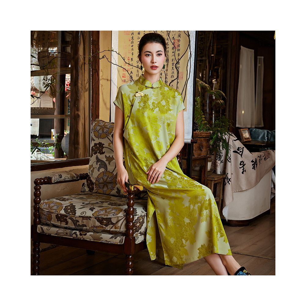 Mo Yu Original Luo Yue Chinese style retro improved temperament jacquard satin velvet cheongsam new Chinese style dress image 0
