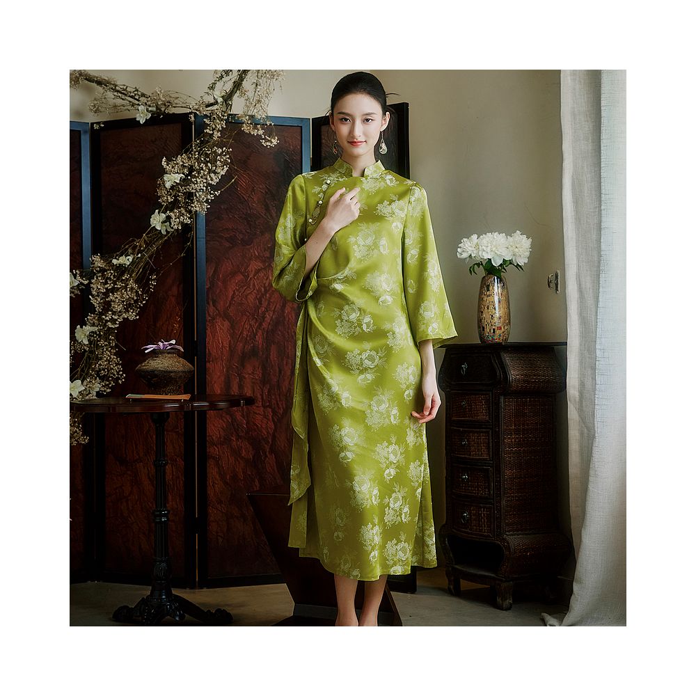 Mo Yu Qing Yan New Chinese design pleated lace up improved slim fit everyday Chinese cheongsam dress image 1