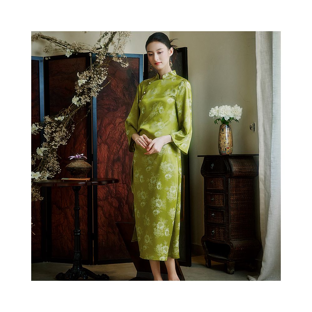 Mo Yu Qing Yan New Chinese design pleated lace up improved slim fit everyday Chinese cheongsam dress image 3