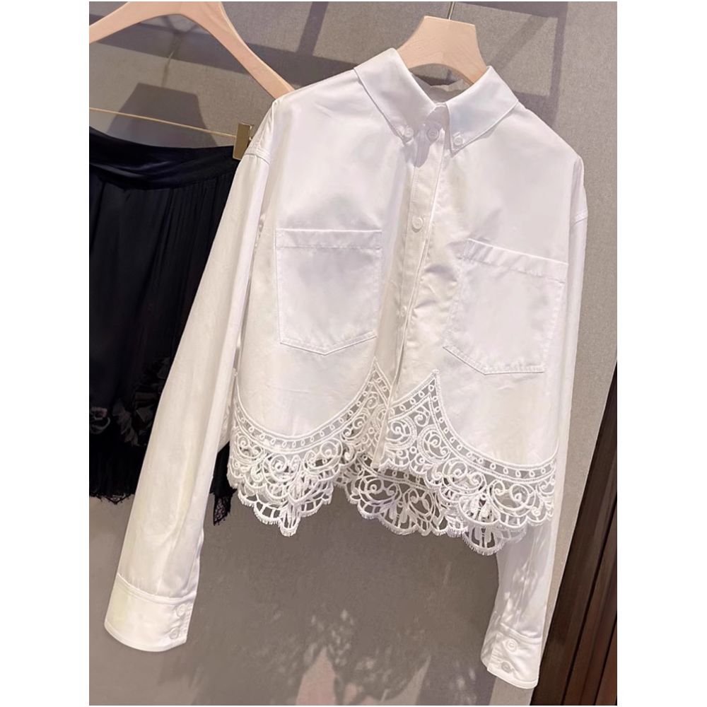 Brand counter withdrawal of women s clothing foreign trade original orders final inventory clearance high end foreign style heavy industry lace splicing white shirt image 5