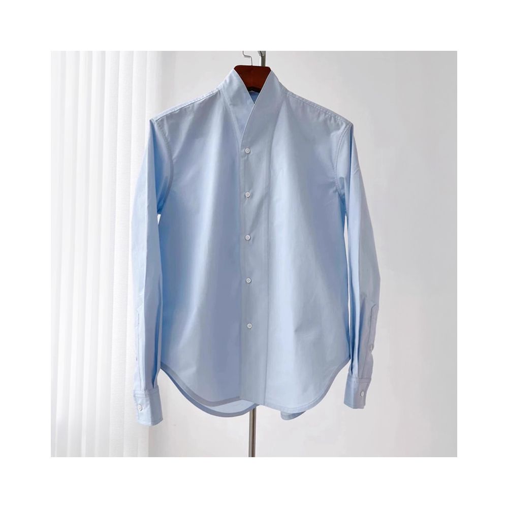Madam it s worth buying Blue niche V neck design long sleeved top for commuting simple layering shirt for women image 4