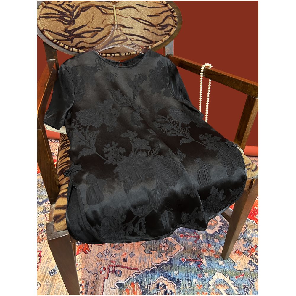 New Chinese style retro silk crown crepe short sleeve round neck age reducing shirt women s summer design slit image 5