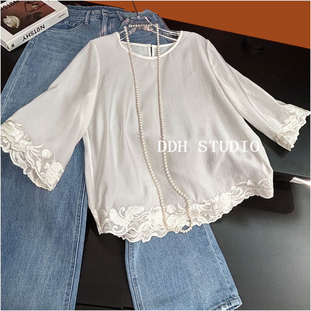 New Chinese style Jade Rabbit Koi Carp Loose Five Sleeve Retro Sunscreen Tencel Shirt Top for Spring Summer 2025 image 0